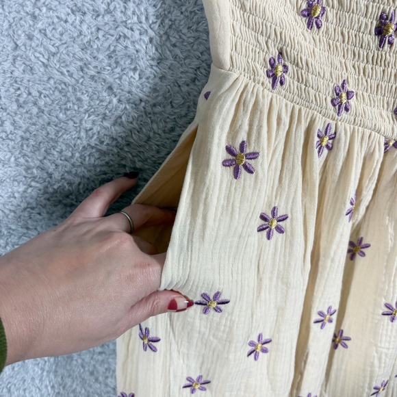 NEW J.Nna Cream Floral Embroidered Collar Halter Midi Dress Smocked Back Size M - Picture 10 of 10